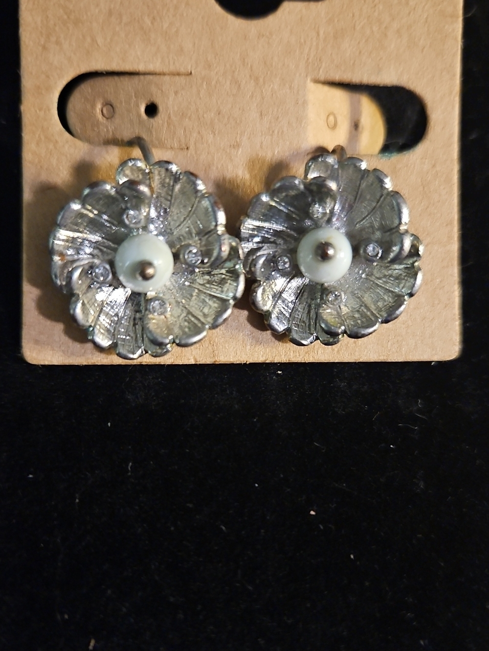 Vintage Silver Tone Floral Clip Earrings